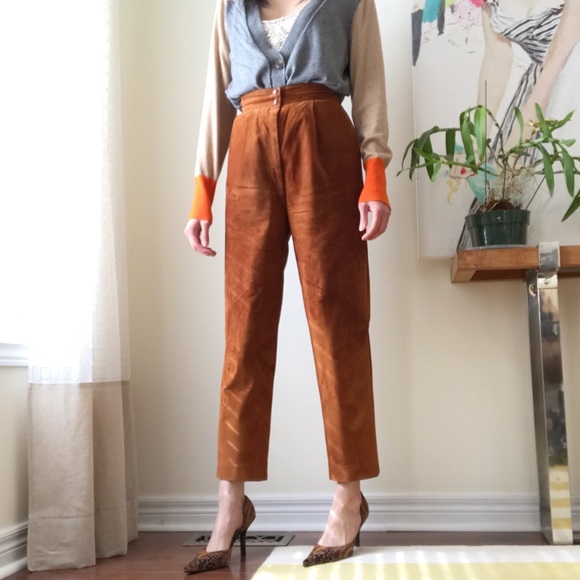 Danier Pants - Danier brown genuine suede high rise tapered pants